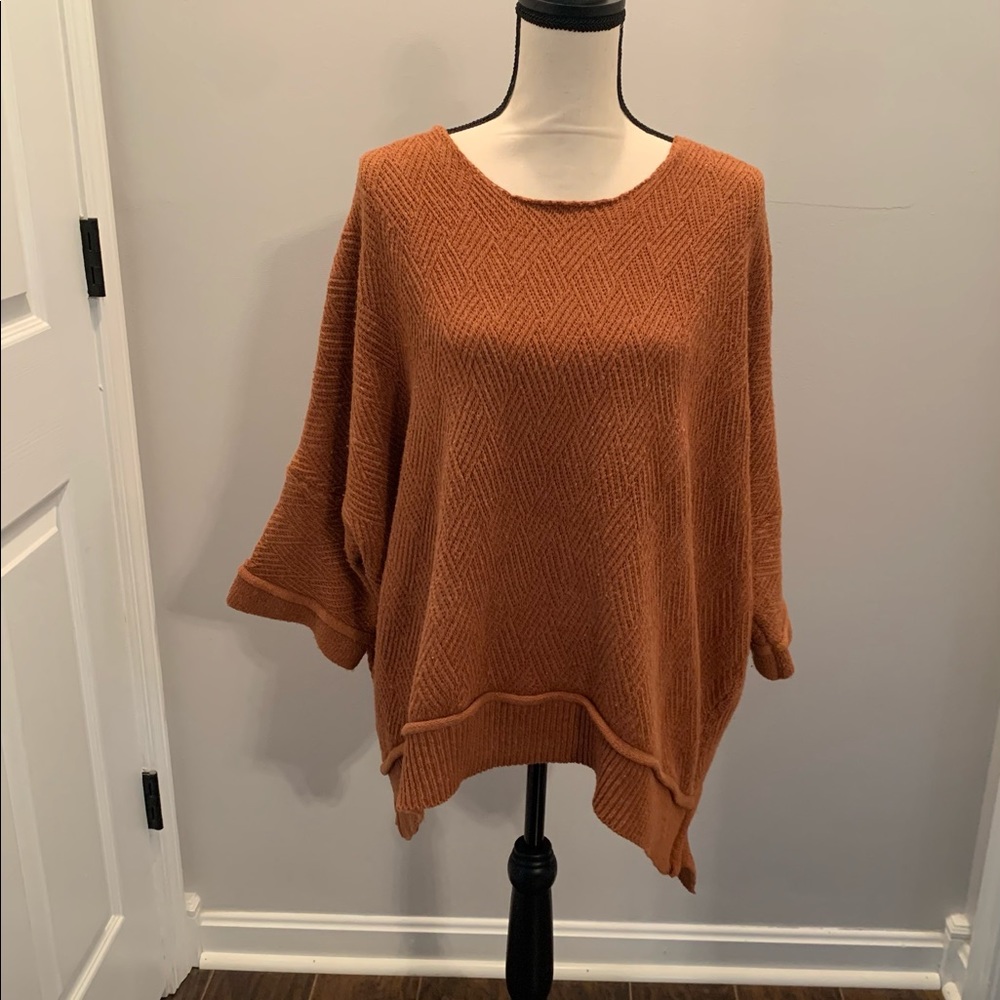 NWT Oversized Cognac Orange Tunic Sweater Sz Large Beautiful Fall/Winter  Color